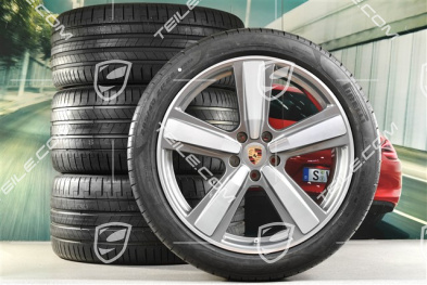 22-inch summer wheel set Cayenne Exclusive Design Sport, wheel rims 10J x 22 ET48 +11,5J x 22 ET61 + NEW Pirelli summer tyres 285/40 R22 + 315/35 R22, Platin Silver