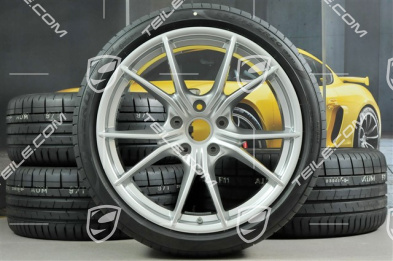 20" Carrera S summer wheels set, rims 8J x 20 ET57 + 10J x 20 ET45, Pirelli summer tires 235/35 ZR20 + 265/35 ZR20, silver, with TPMS