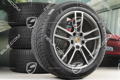 20" koła zimowe Cayenne COUPE Sport, komplet, felgi 9J x 20 ET50 + 10,5J x 20 ET55 + opony zimowe Michelin 275/45 R20 + 305/40 R20, z czujnikami ciśnienia, Platinum satynowy półmat