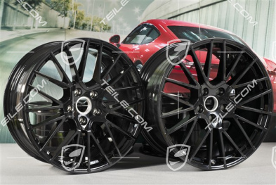 21-inch wheel rim set Cayenne RS Spyder, 11J x 21 ET49 + 9,5J x 21 ET46, black high gloss, for Cayenne Coupé