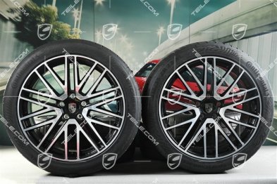 22" Koła letnie 911 Turbo Design, komplet, felgi 10J x 22 ET48 +11,5J x 22 ET61 + opony letnie Continental 285/40 R22 + 315/35 R22, czarny wysoki połysk, z nowego samochodu - około 30km, DOT/rok prod. 2025