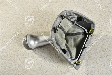 Gałka zmiany biegów, szara skóra / aluminium, 6 biegów manual