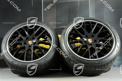 21" Panamera SportDesign Sommerräder, Felgen 9,5J x 21 ET71 + 11,5J x 21 ET69 + NEUE Pirelli Sommerreifen 275/35 ZR21 + 315/30 ZR21, mit RDK-Sensoren, Felgenstern in Schwarz Hochglanz