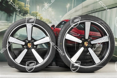 20"+21" koła letnie, komplet Exclusive Design, felgi 8,5J x 20 ET50 + 11,5J x 21 ET67 + opony letnie Goodyear 245/35 R20 + 305/30 R21, z czujnikami ciśnienia, czarny wysoki połysk