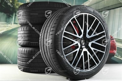 22" Koła letnie 911 Turbo Design, komplet, felgi 10J x 22 ET48 +11,5J x 22 ET61 + opony letnie Continental 285/40 R22 + 315/35 R22, czarny wysoki połysk, z nowego samochodu - około 30km, DOT/rok prod. 2025