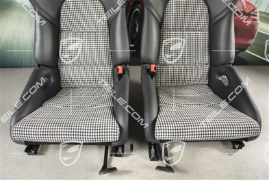 Bucket seats, collapsible, heating, leather+pepita cloth, black, set, L+R