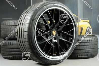 21" Panamera SportDesign Sommerräder, Felgen 9,5J x 21 ET71 + 11,5J x 21 ET69 + NEUE Pirelli Sommerreifen 275/35 ZR21 + 315/30 ZR21, mit RDK-Sensoren, Felgenstern in Schwarz Hochglanz