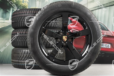 18" "Macan" Winterräder Satz, Felgen 8J x 18 ET21 + 9J x 18 ET21 + NEUE Continental Winterreifen 235/60 ZR 18 + 255/55 ZR 18, mit RDK-Sensor, schwarz hochglanz