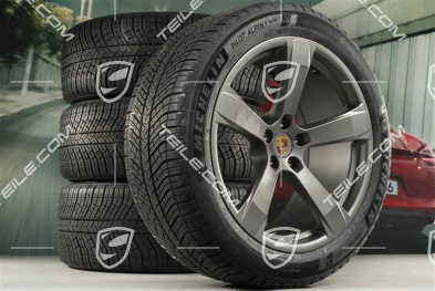 20" "Macan Sport" Winterräder Satz, Felgen 9J x 20 ET26 + 10J x 20 ET19, Michelin Winterreifen 265/45 R 20 + 295/40 R 20, Platinum Seidenmtatt, mit RDK-Sensoren