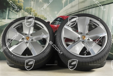 21" koła letnie Exclusive Design, komplet, felgi 9,5J x 21 ET60 + 11,5J x 21 ET66 + NOWE opony letnie Goodyear 265/35 R21 + 305/30 R21, srebrne