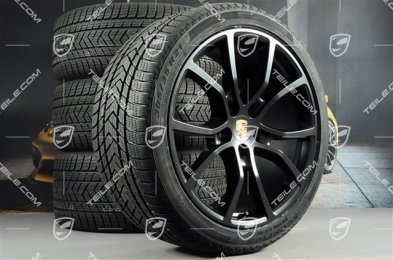 21" koła zimowe Cayenne Exclusive Design, komplet, felgi 9,5J x 21 ET46 + 11,0J x 21 ET58 + NOWE opony zimowe Pirelli 275/40 R21 + 305/35 R21, z czujnikami ciśnienia, czarny półmat satyna