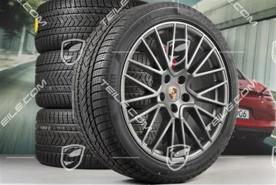 21-inch Cayenne RS Spyder winter wheel set, rims 9,5J x 21 ET46 + 11,0J x 21 ET58 + NEW Pirelli winter tyres 275/40 R21 + 305/35 R21, with TPMS, Platinum satin matt