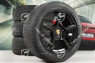 18" Boxster koła zimowe komplet, 8J x 18 ET57 + 9J x 18 ET47 + NOWE opony zimowe Dunlop 235/45 R18 + 265/45 R18, czarny wysoki połysk, z czujnikami ciśnienia RDK