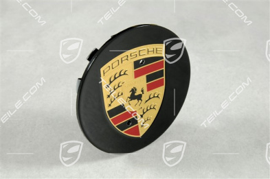 Radzierdeckel, rund, kokav, Porschwappen farbig, Tiefschwarz-Metallic