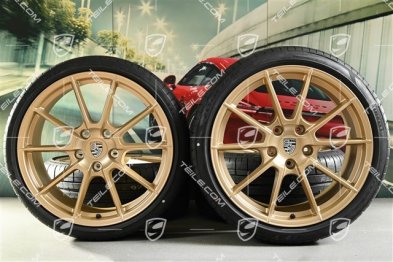 20" 718 Sport / Spyder Sommerräder Satz, Felgen 8,5J x 20 ET57 + 10,5J x 20 ET47 + NEUE Pirelli Sommerreifen 235/35 ZR20 + 265/35 ZR20, mit RDK-Sensoren, aurum seidenmatt