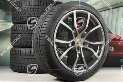 21" koła zimowe Cayenne COUPE Exclusive Design, komplet, felgi 9,5J x 21 ET46 + 11,0J x 21 ET49 + NOWE opony zimowe Continental 275/40 R21 + 305/35 R21, z czujnikami ciśnienia, Platinum satynowy półmat
