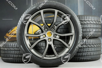 21" koła letnie Cayenne Exclusive Design, komplet, felgi 9,5J x 21 ET46 + 11,0J x 21 ET58 + NOWE opony letnie Pirelli P Zero 285/40 R21 + 315/35 R21, z czujnikami ciśnienia, Platinum półmat satyna