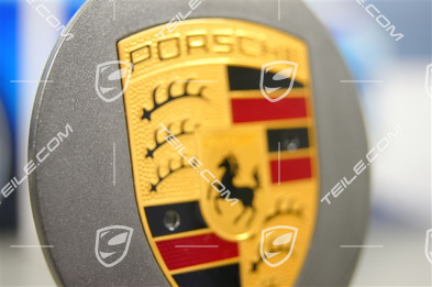 Radzierdeckel, konvex, Porsche Wappen farbig, für Carrera Classic Räder, Titan