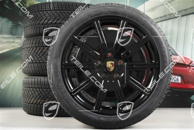 20" koła zimowe Sport Aero, komplet, felgi 9J x 20 ET54 + 11J x 20 ET60 + NOWE opony zimowe Pirelli 245/45 R20 + 285/40 R20, czarny wysoki połysk