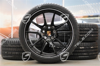 20" Carrera S (III) Sommerräder Satz, 8J x 20 ET57 + 9,5J x 20 ET45 + NEUE Pirelli Reifen 235/35 ZR20 + 265/35 ZR20, Felgenstern in Schwarz (Hochglanz)