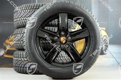 18-inch Cayenne S III winter wheel set, wheels 8J x 18 ET53 + NEW winter tyres Dunlop 255/55 R18 109V XL M+S, without TPMS, black high gloss