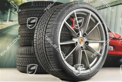 20/21-inch Carrera S winter wheel set, wheel rims 8,5J x 20 ET53 + 11J x 21 ET66 + Continental winter tyres 245/35 R20 + 295/30 R21, in Platinum satin-mat