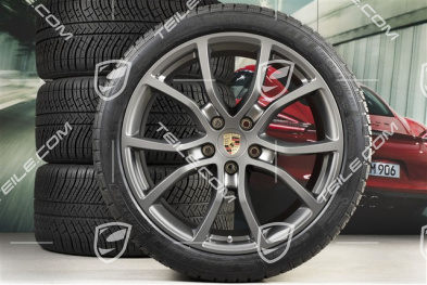 21" koła zimowe Cayenne COUPE Exclusive Design, komplet, felgi 9,5J x 21 ET46 + 11,0J x 21 ET49 + opony zimowe Michelin Pilot Alpin 5 275/40 R21 + 305/35 R21, z czujnikami ciśnienia, Platinum satynowy półmat