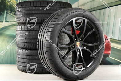 21" koła letnie Cayenne Exclusive Design, komplet, felgi 9,5J x 21 ET46 + 11,0J x 21 ET58 + NOWE opony letnie Pirelli P Zero 285/45 R21 + 315/40 R21, z czujnikami ciśnieniat, czarny satynowy mat