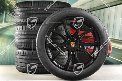 21" Cayenne Coupe Exclusive Design Sommerräder Satz, Felgen 9,5J x 21 ET46 + 11,0J x 21 ET49 + NEUE Pirelli P Zero Sommerreifen 285/45 R21 + 315/40 R21, mit RDK-Sensoren, Schwarz-Seidenmatt