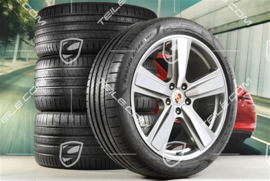 22" Koła letnie, komplet, Cayenne Exclusive Design Sport, felgi 10J x 22 ET48 +11,5J x 22 ET61 + opony letnie Pirelli 285/40 R22 + 315/35 R22, platynowy srebrny