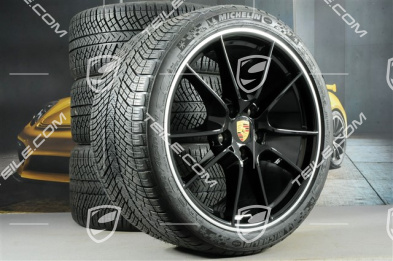 20" Carrera S (III) Winterräder Satz, Felgen 8,5J x 20 ET51 + 11J x 20 ET52 + Michelin Winterreifen 245/35 ZR20 + 295/30 ZR20, mit RDK-Sensoren, schwarz hochglanz