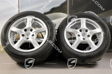 18" Komplet kół zimowych Panamera, 8J x 18 ET 59 + 9J x 18 ET 53 + NOWE opony zimowe Nokian 245/50 R18 + 275/45 R18, DOT/rok prod. 2013